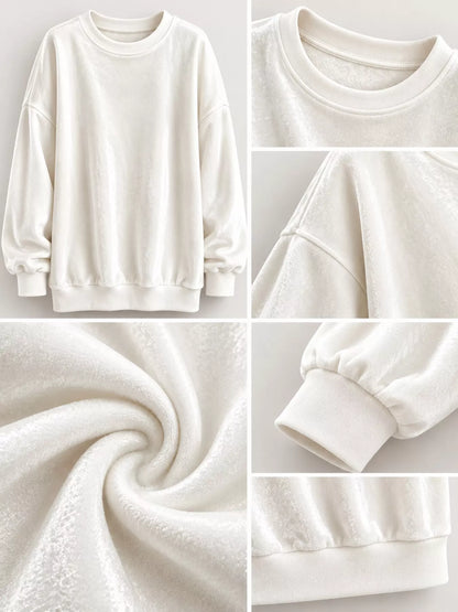 Full Size Crew Neck Drop Shoulder Sweatshirt Plus Size - White - View 3