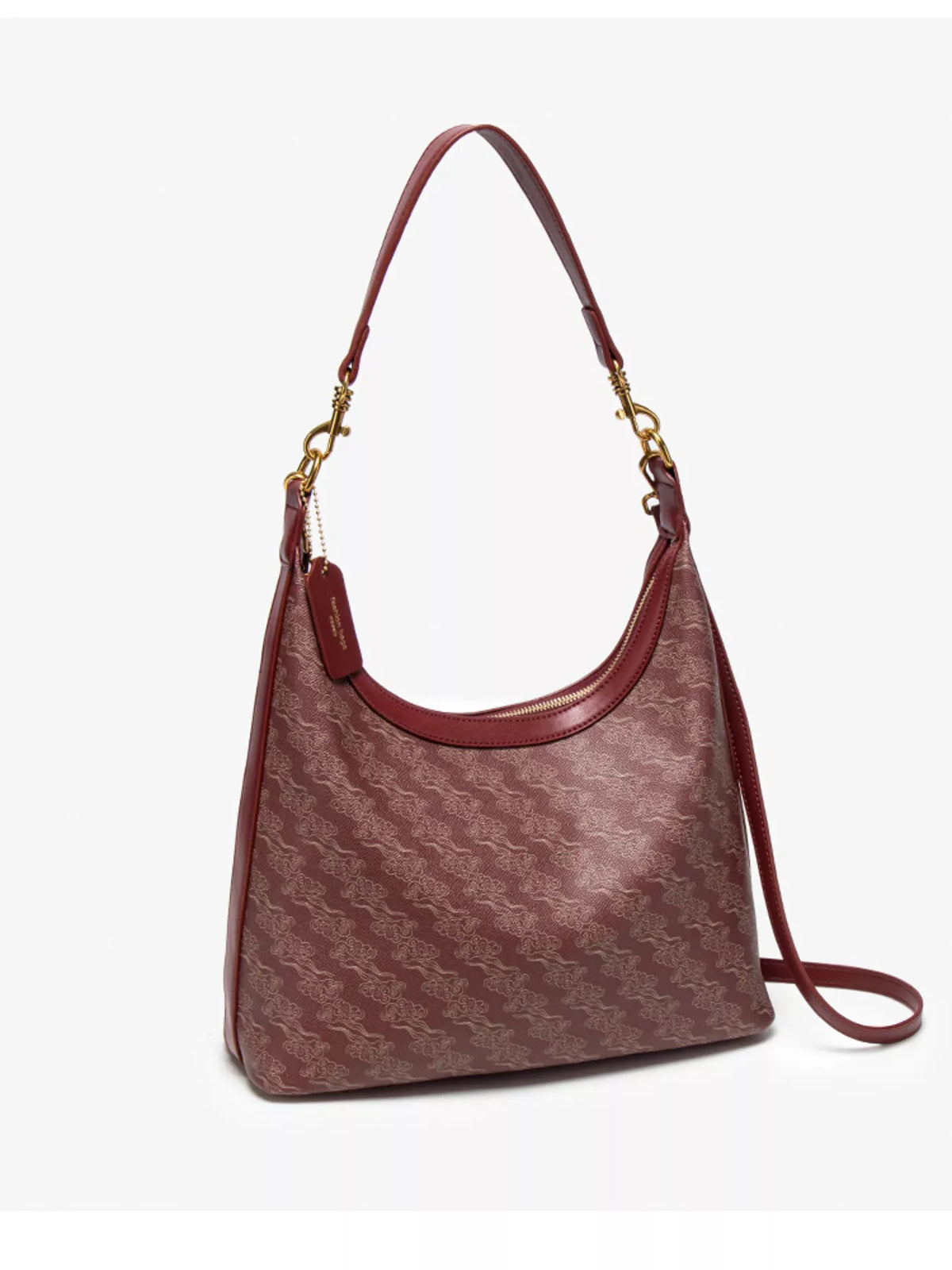 Printed PU Leather Shoulder Bag - Wine Red - View 8