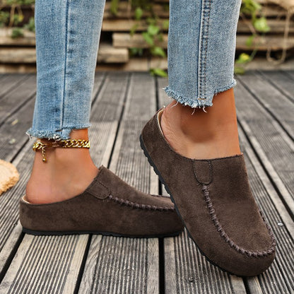 Round Toe Slip-Ons - Brown - View 4