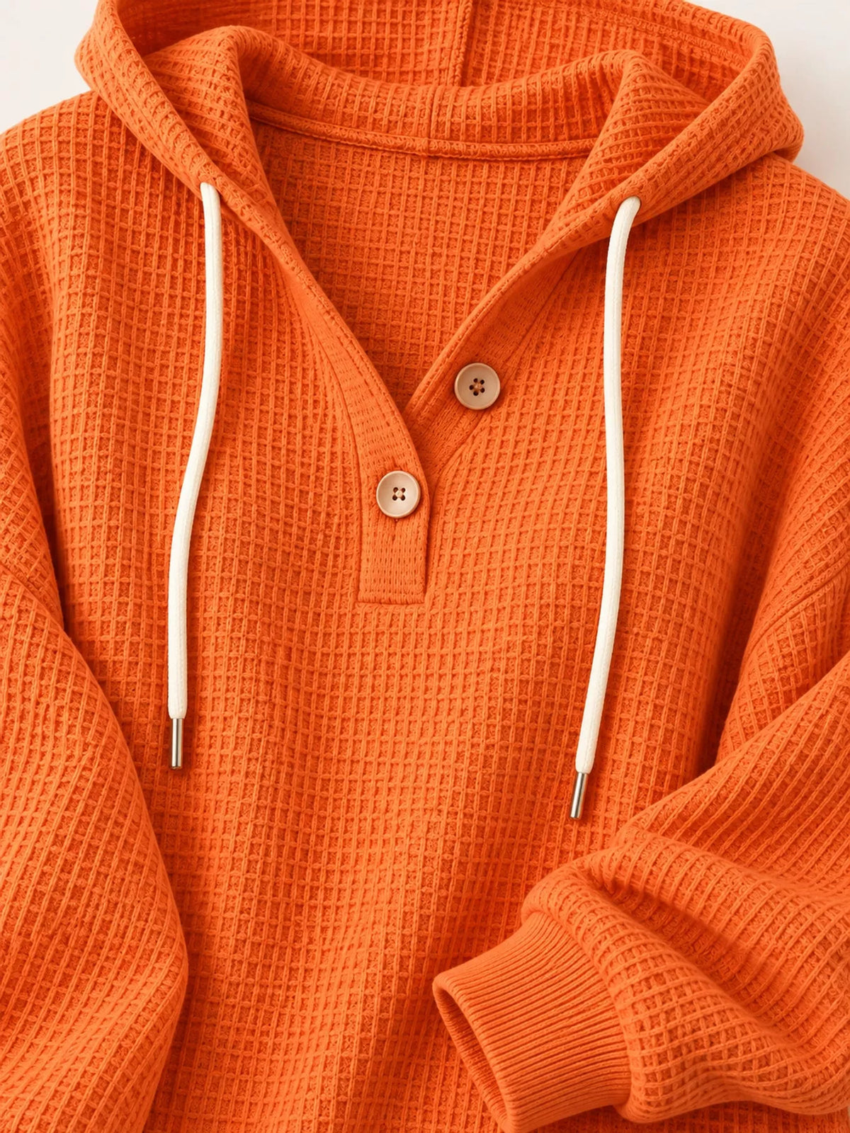 Full Size Waffle Knit Button Detail Hoodie Plus Size - Orange - View 34