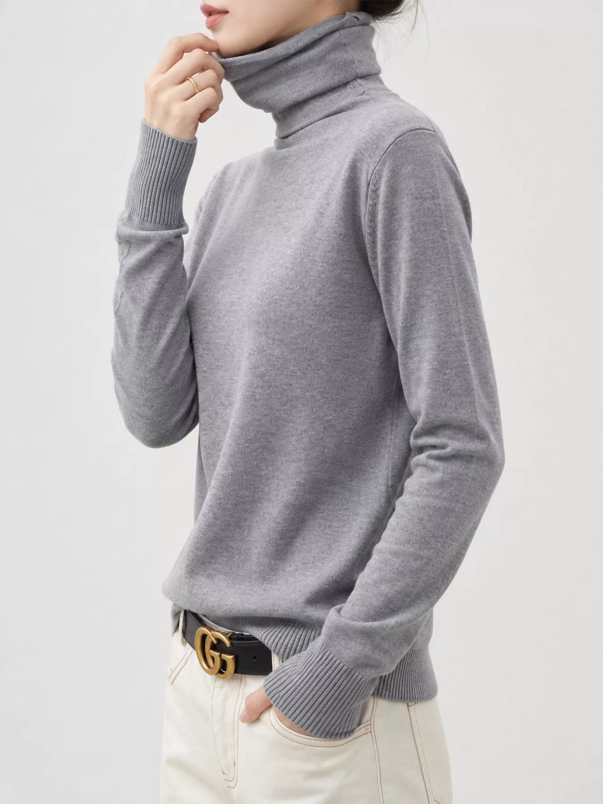 Full Size Slim-Fit Turtleneck Knit Top Plus Size - Gray - View 8