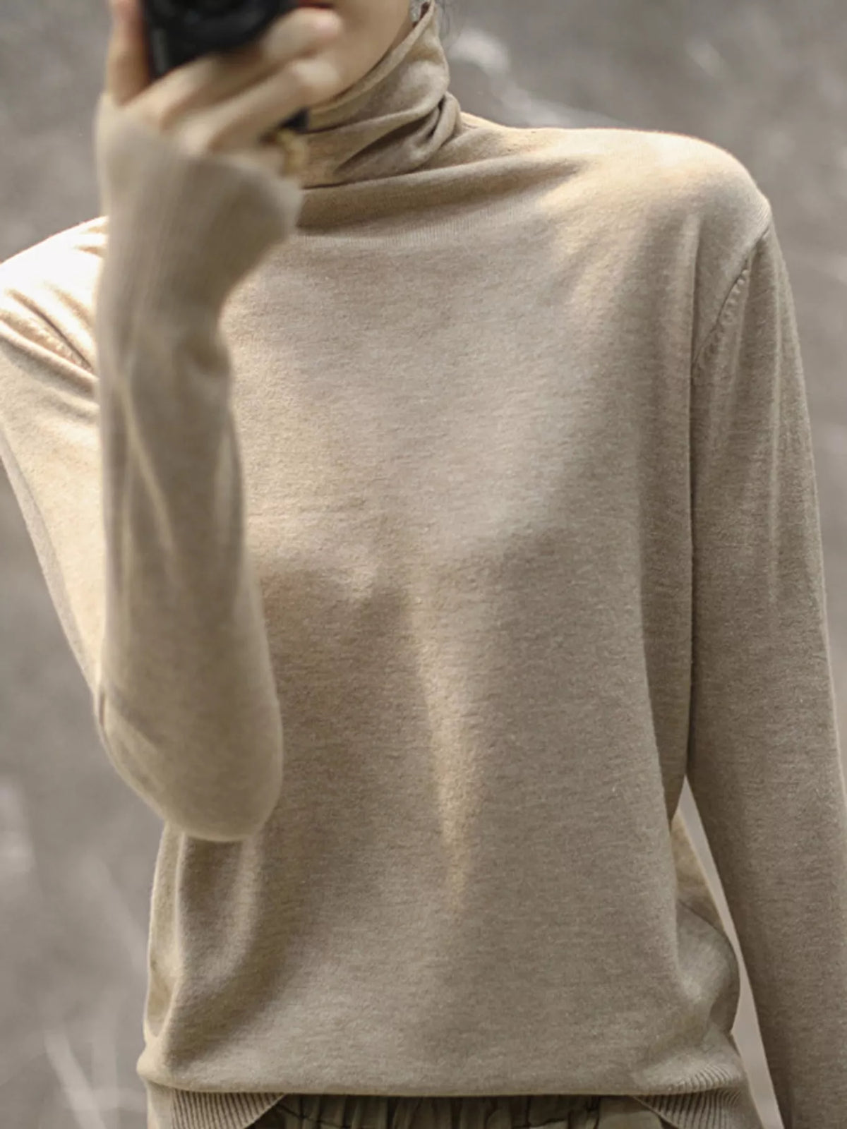 Full Size Slim-Fit Turtleneck Knit Top Plus Size - Camel - View 19