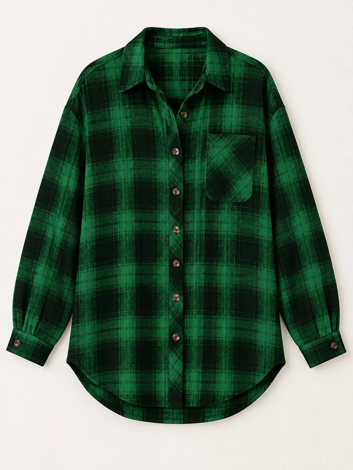 Plaid Button-Down Oversized Shirt - Green - View 18