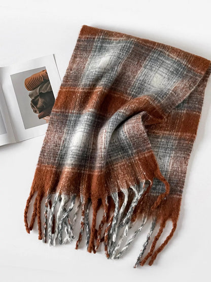 Plaid Fringe Scarf - Sherbet - View 7