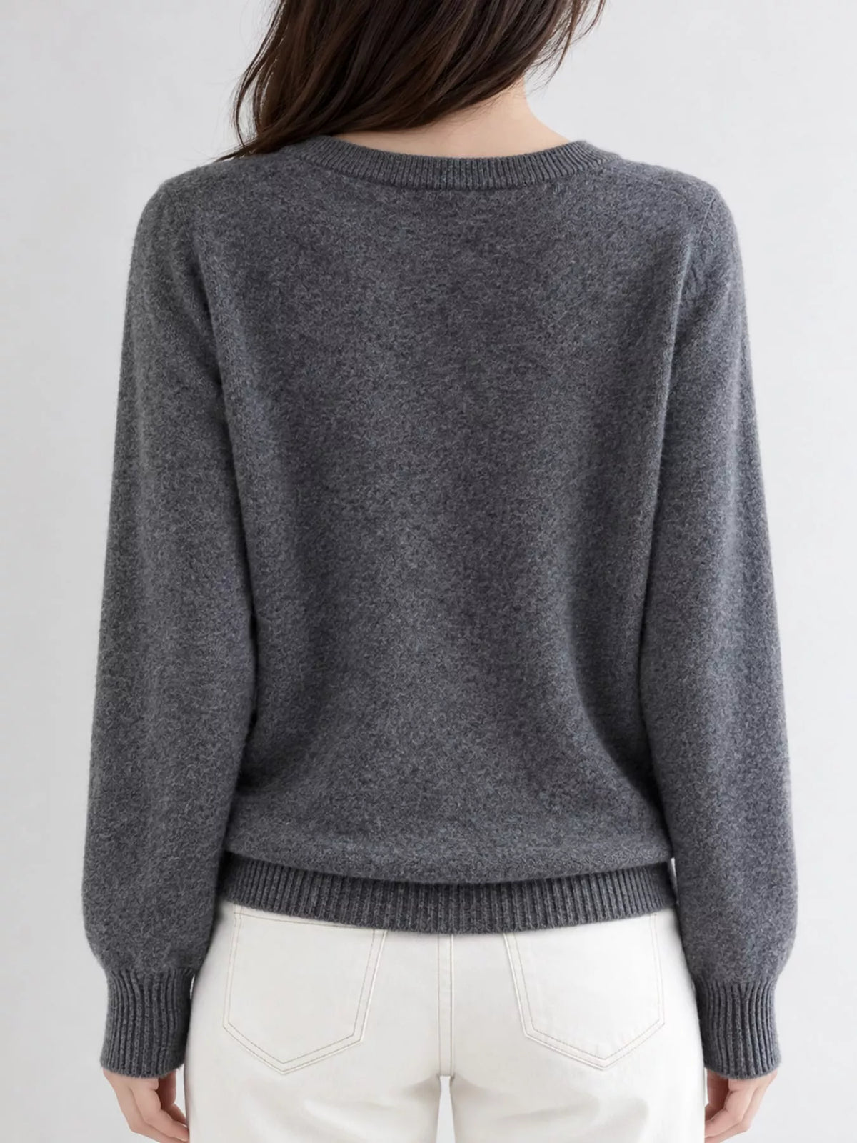 Crew-Neck Button-Down Cardigan - Dark Gray - View 47