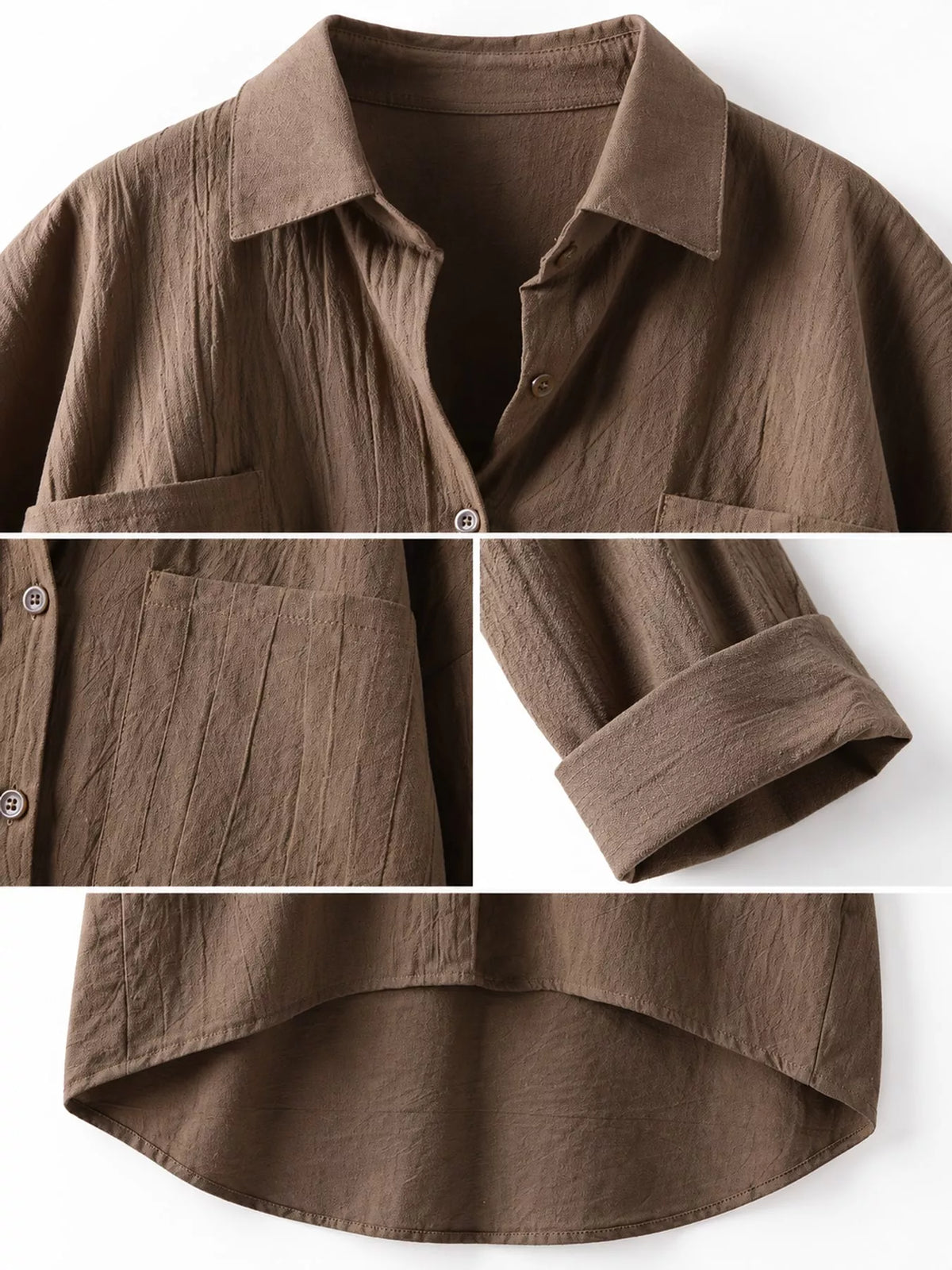 Full Size Casual Button-Down Shirt with Dual Chest Pockets Plus Size - Khaki - View 16