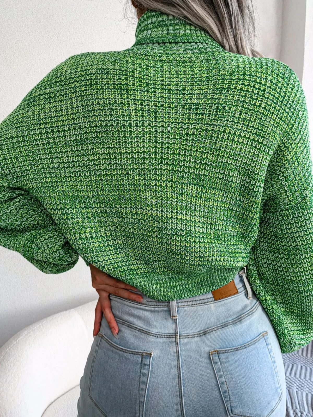 Turtleneck Dropped Shoulder Sweater - Green - View 5