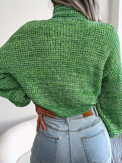 Turtleneck Dropped Shoulder Sweater - Green - View 5