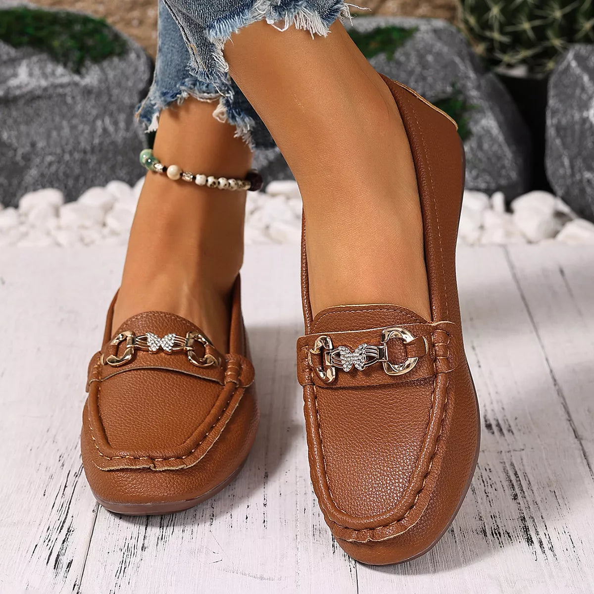 Round Toe Slip-Ons - Brown - View 10