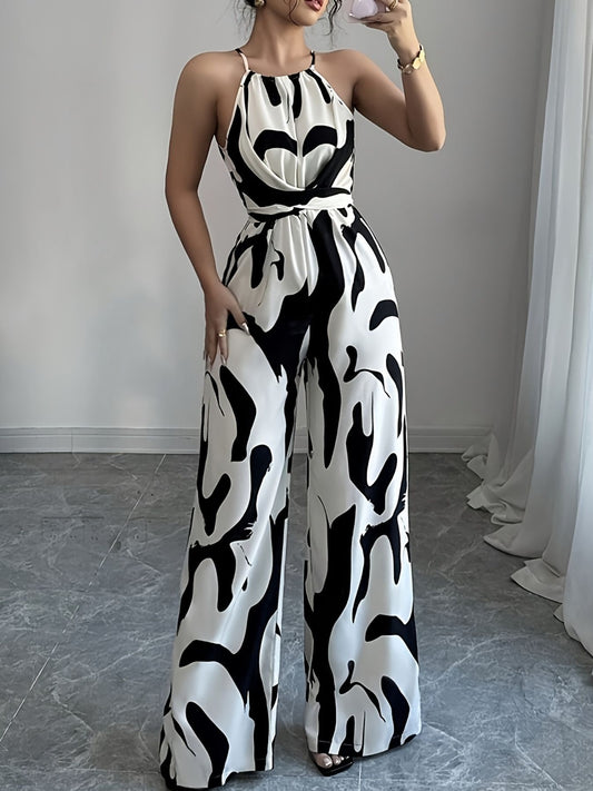 Abstract Print Sleeveless Wide Leg Jumpsuit - product photo 1