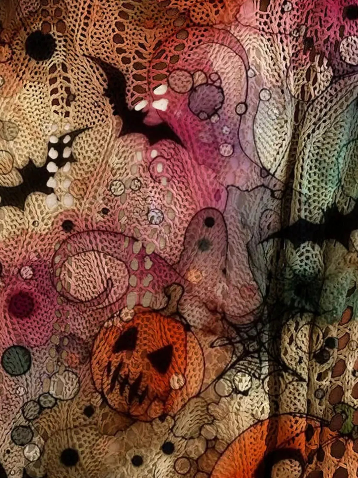 Full Size Halloween Pumpkin Loose Knit Cover Up Plus Size - Green - View 2