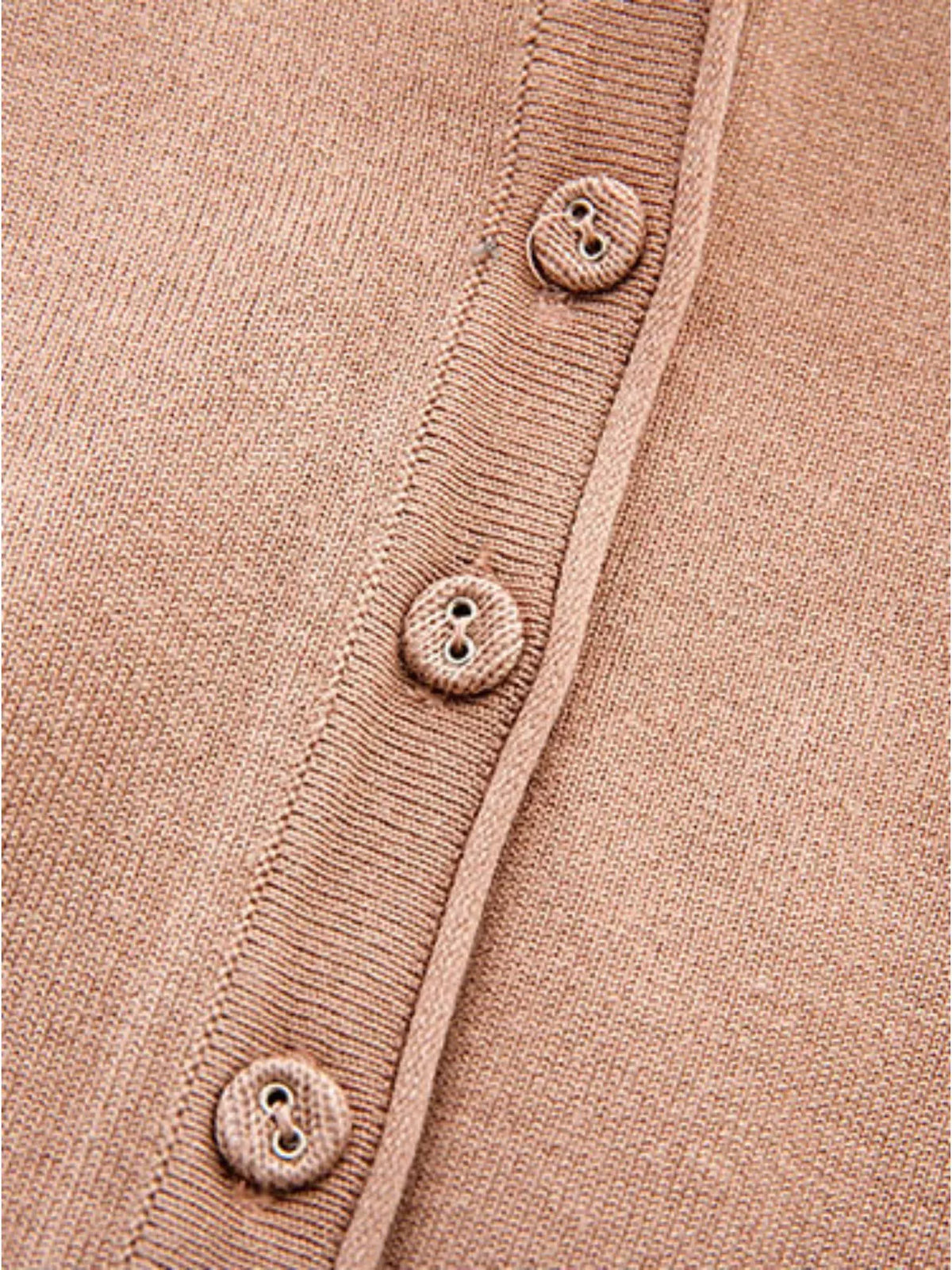 Classic V-Neck Button-Down Knit Cardigan - Camel - View 62