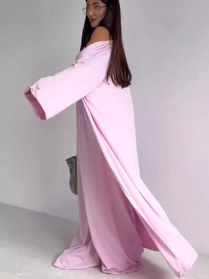 Tube Top & Cardigan & Wide Leg Pants 3-Piece Set - Blush Pink - Styled Three Quarter Rear View
