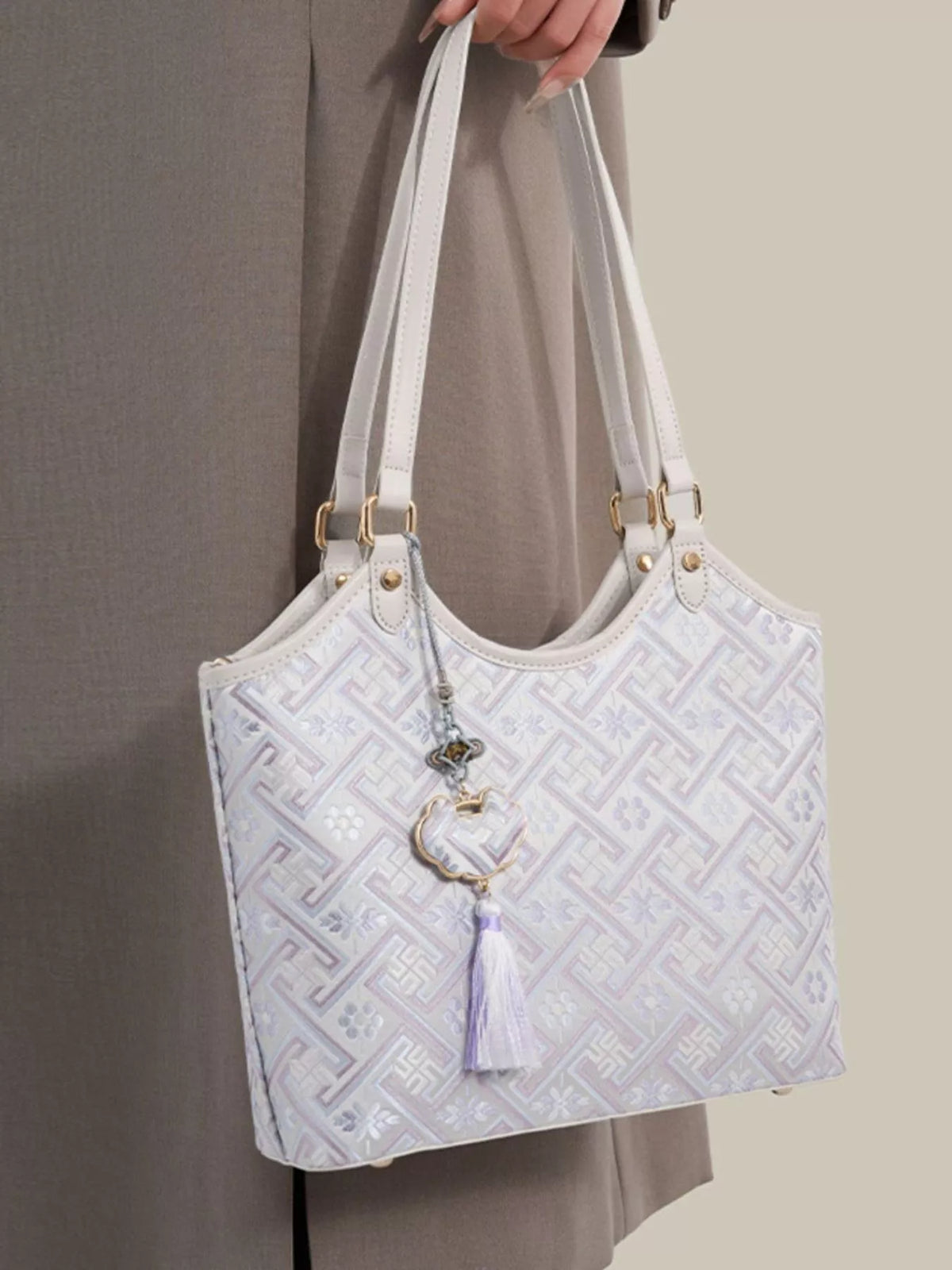 Geometric Pattern Shoulder Bag - Pink Purple - View 1