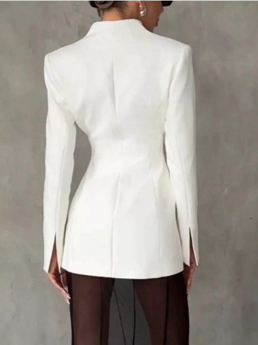 Slim-Fit Structured Waist Blazer - White - View 2