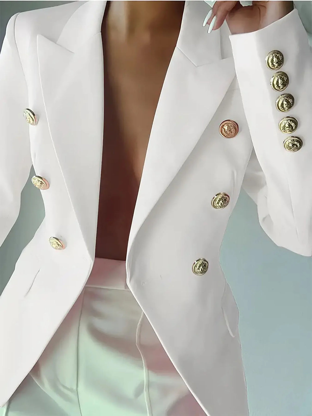 Decor Button Lapel Collar Blazer - White - View 4