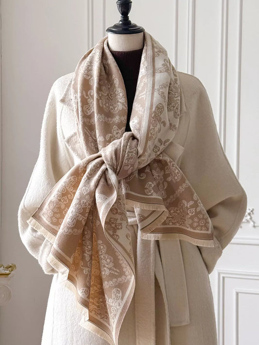 Raw Hem Knitted Scarf - Khaki - View 1