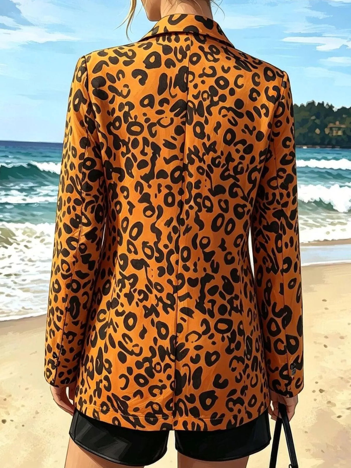 Leopard Print Long Sleeve Blazer - Leopard - View 4