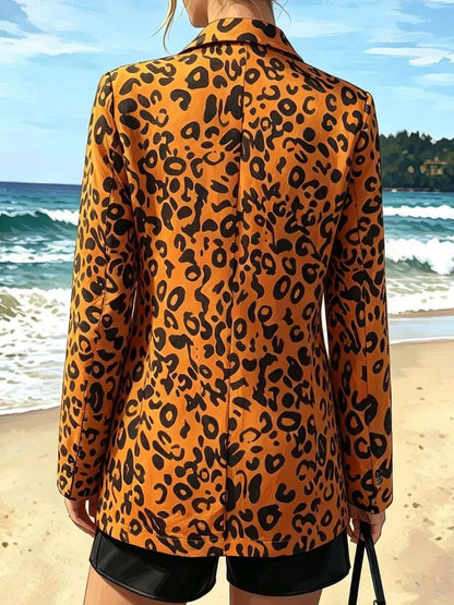 Leopard Print Long Sleeve Blazer - Leopard - View 4