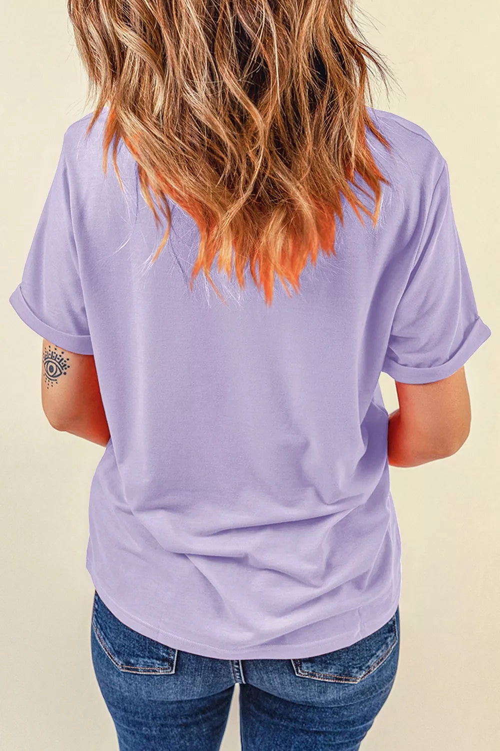 Halloween Spooky Letter Graphic Round Neck Casual T Shirt - Pink Purple - View 3