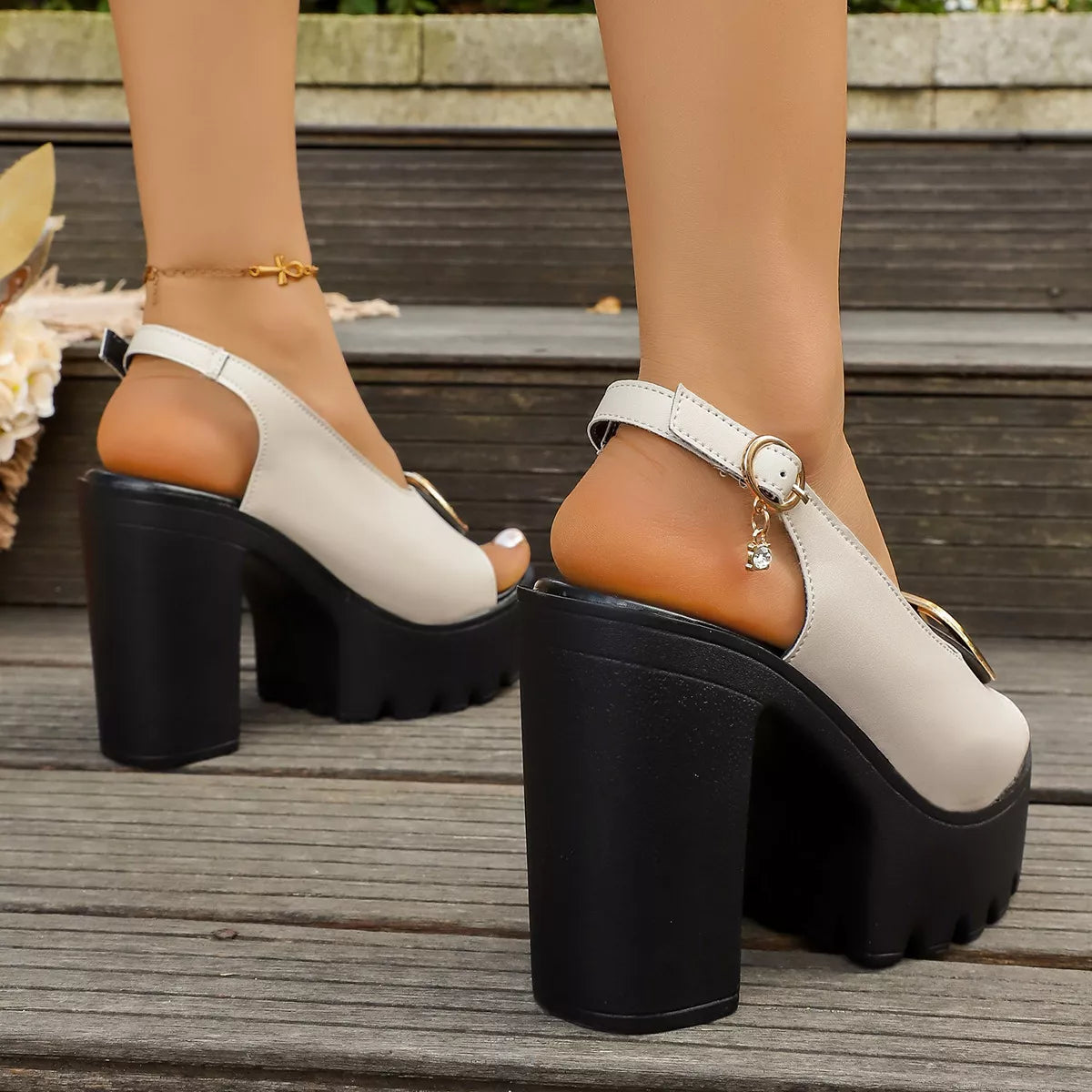 Peep Toe Platform Sandals - White - View 4