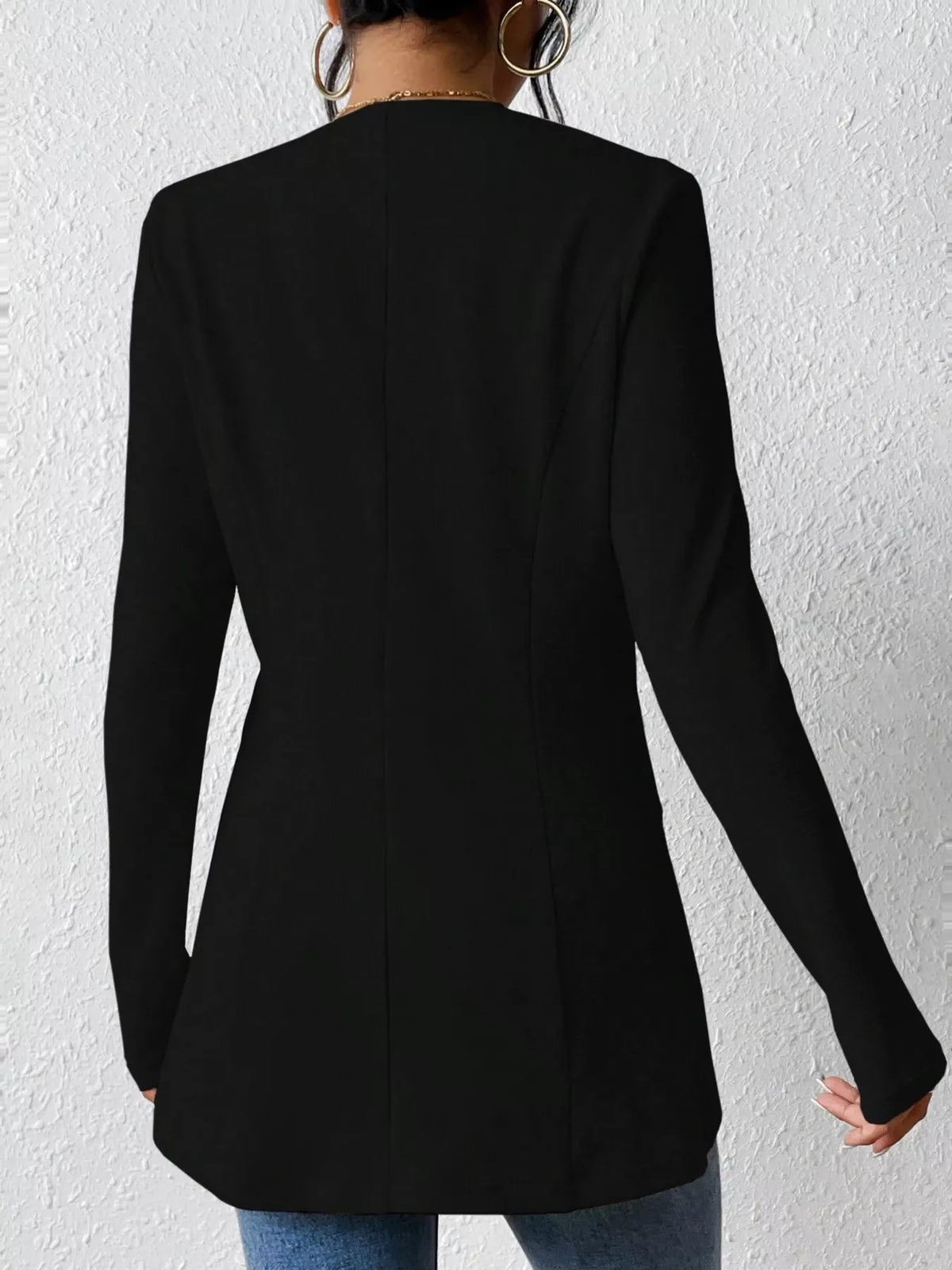 One Button Long Sleeve Blazer - Black - View 7