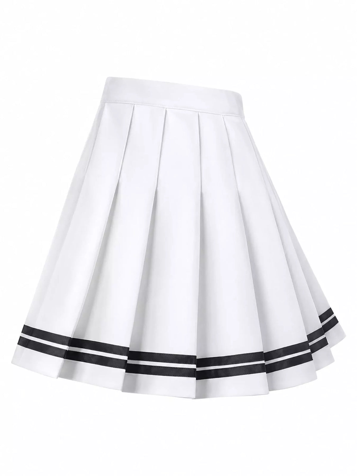 Pleated Striped Skirt - White And Black - Striped With Built-in Shorts - View 13