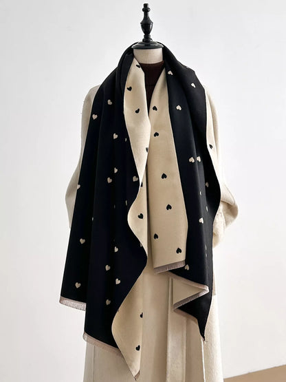 Heart Raw Hem Scarf - Black - View 1
