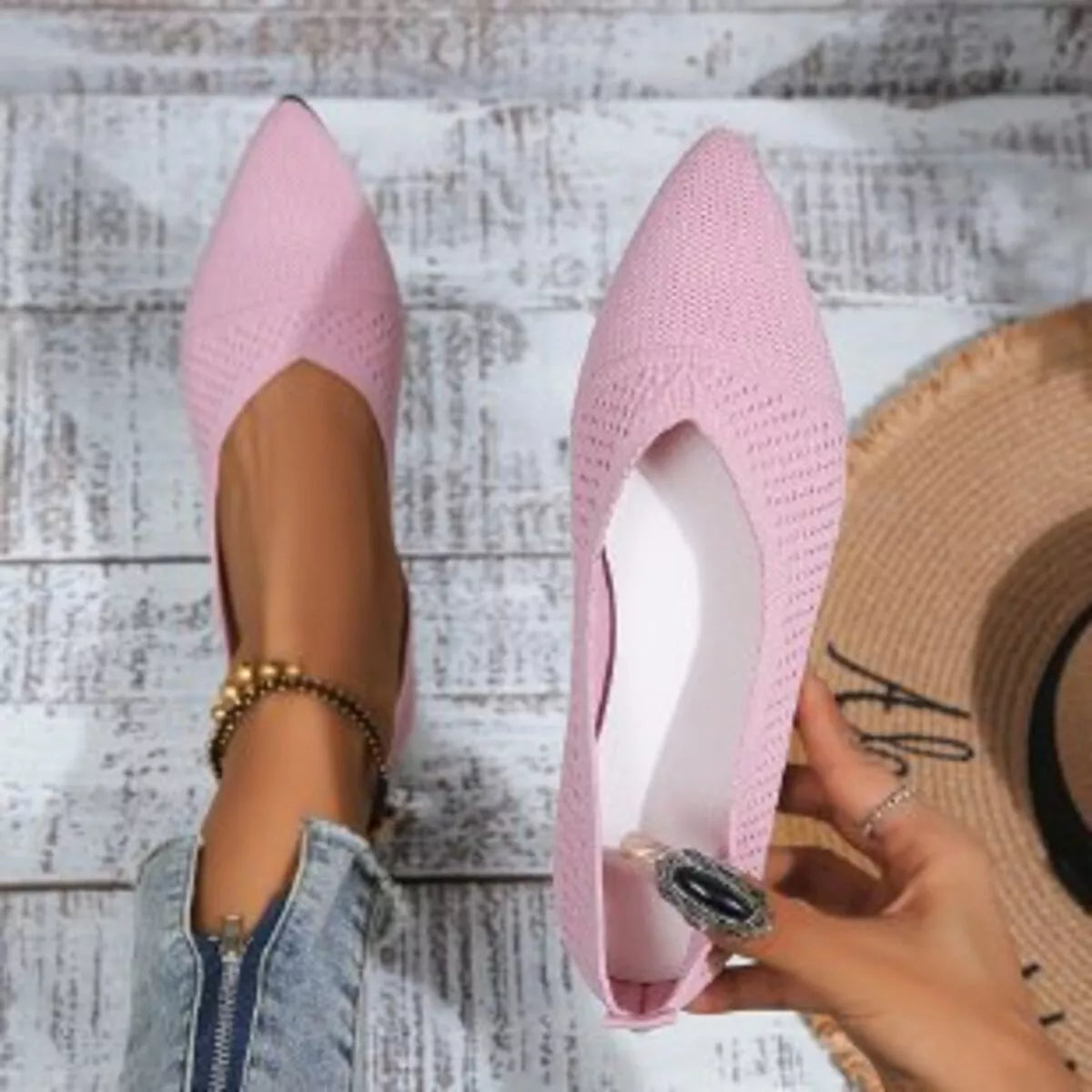 Point Toe Flats Slip-Ons - Pink - View 5