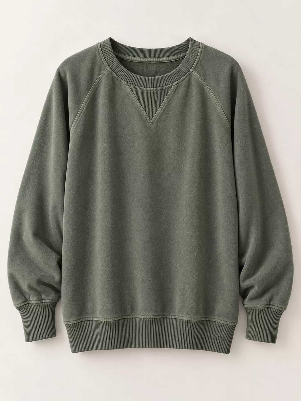 Crew Neck Raglan Sleeve Sweatshirt - Army Green - View 9