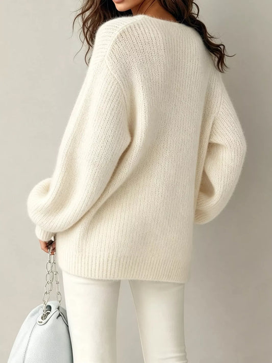 Quarter Zip Dropped Shoulder Sweater - White - View 2