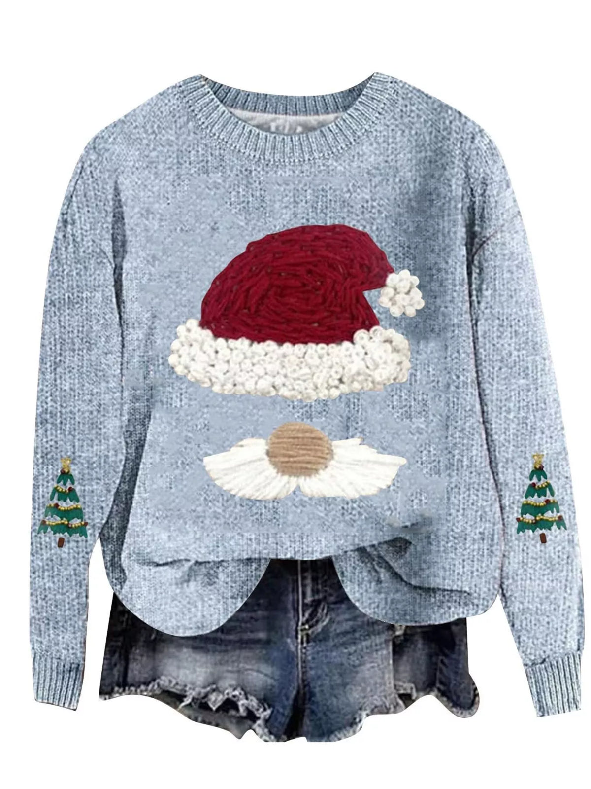 Christmas Graphic Dropped Shoulder Sweater - Sky Blue - View 1