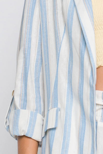Love Tree Linen Woven Striped Blazer - Blue - View 4
