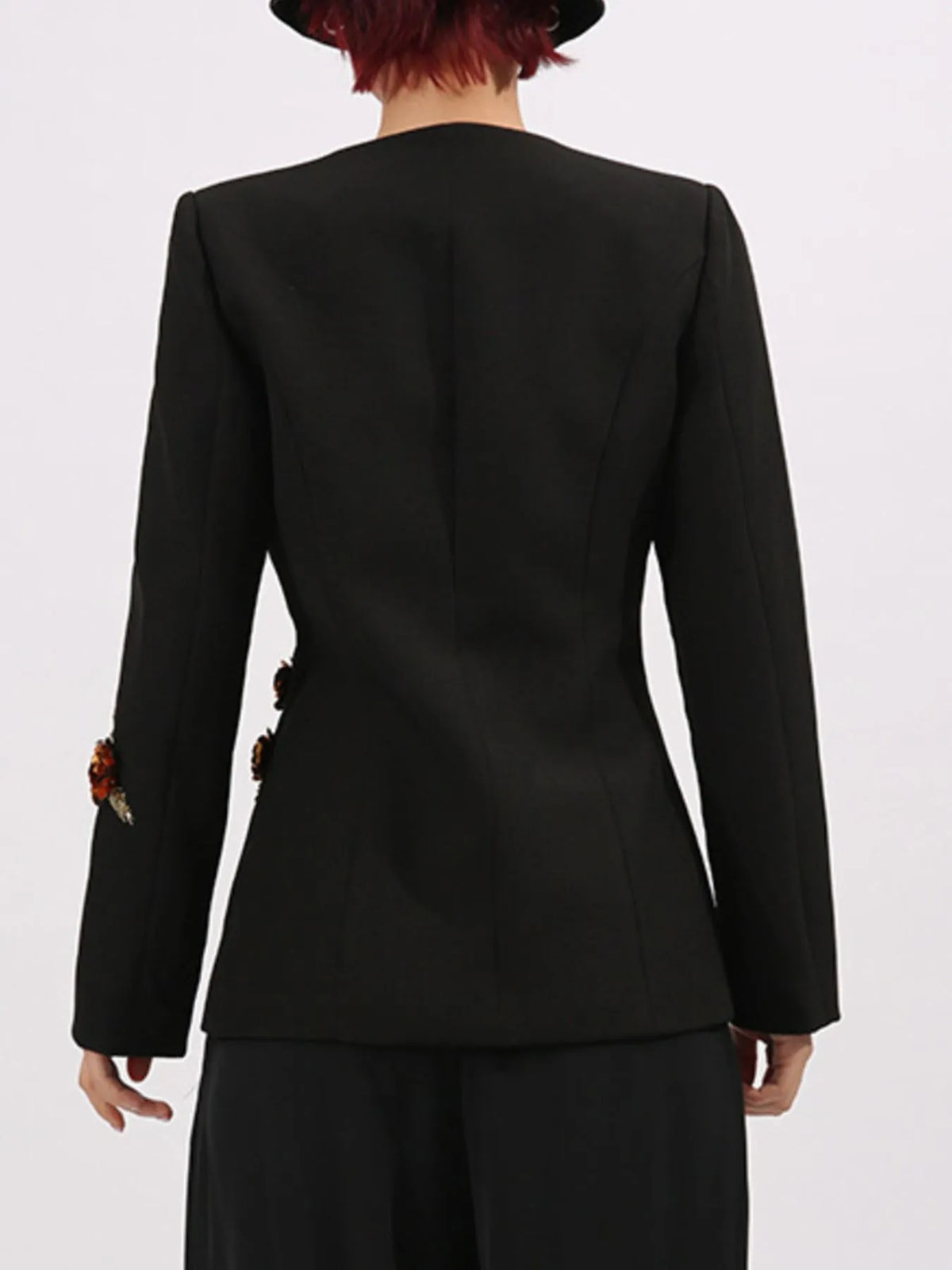 Embroidered Long Sleeve Blazer - Black - View 10