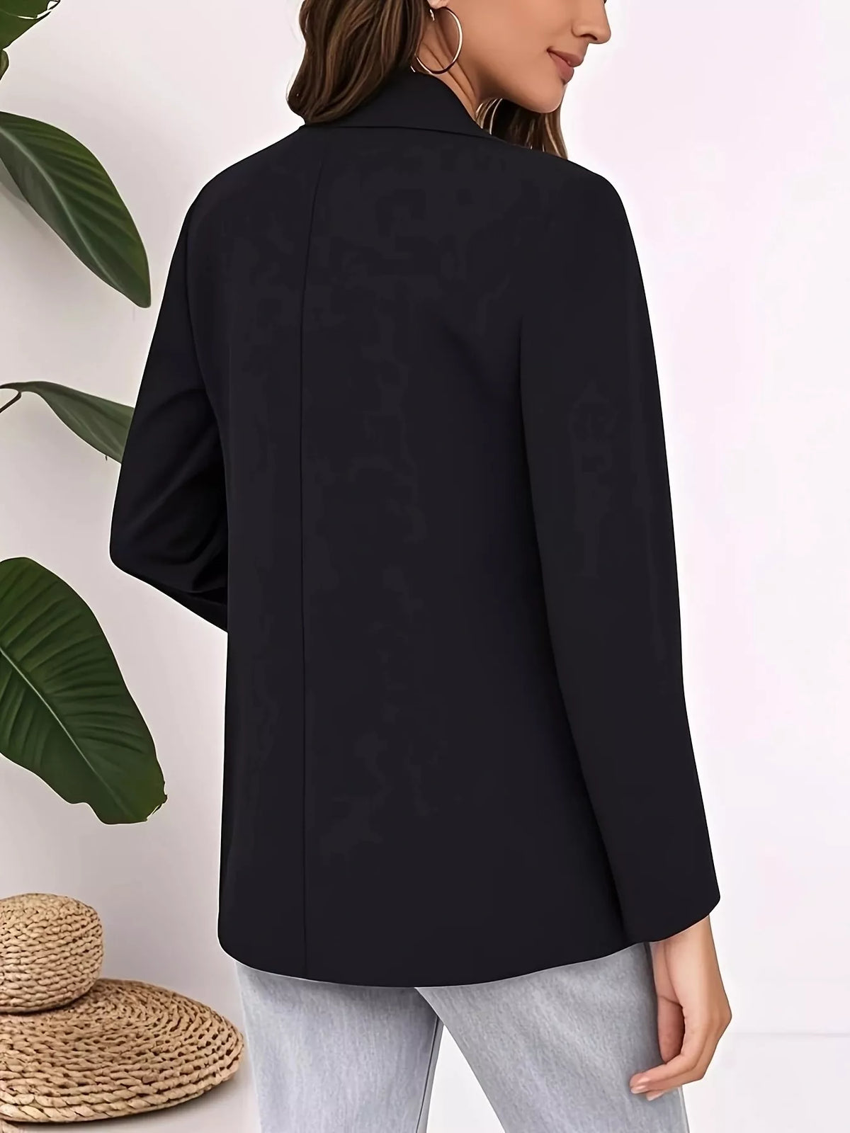 Plus Size Lapel Collar Single-Button Blazer - Black - View 2