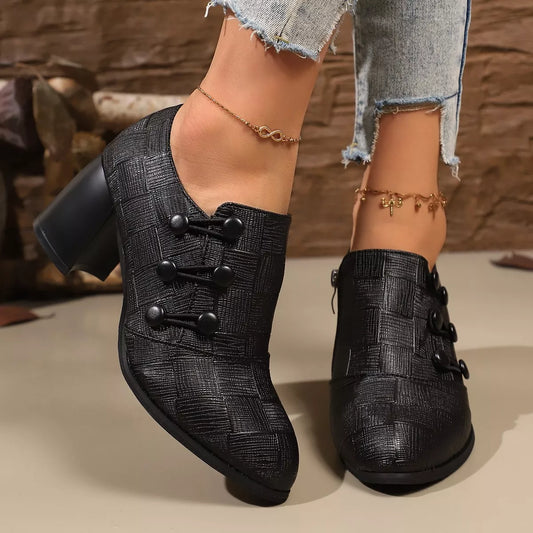 Woven Texture Button Decor Pumps - Black - View 2