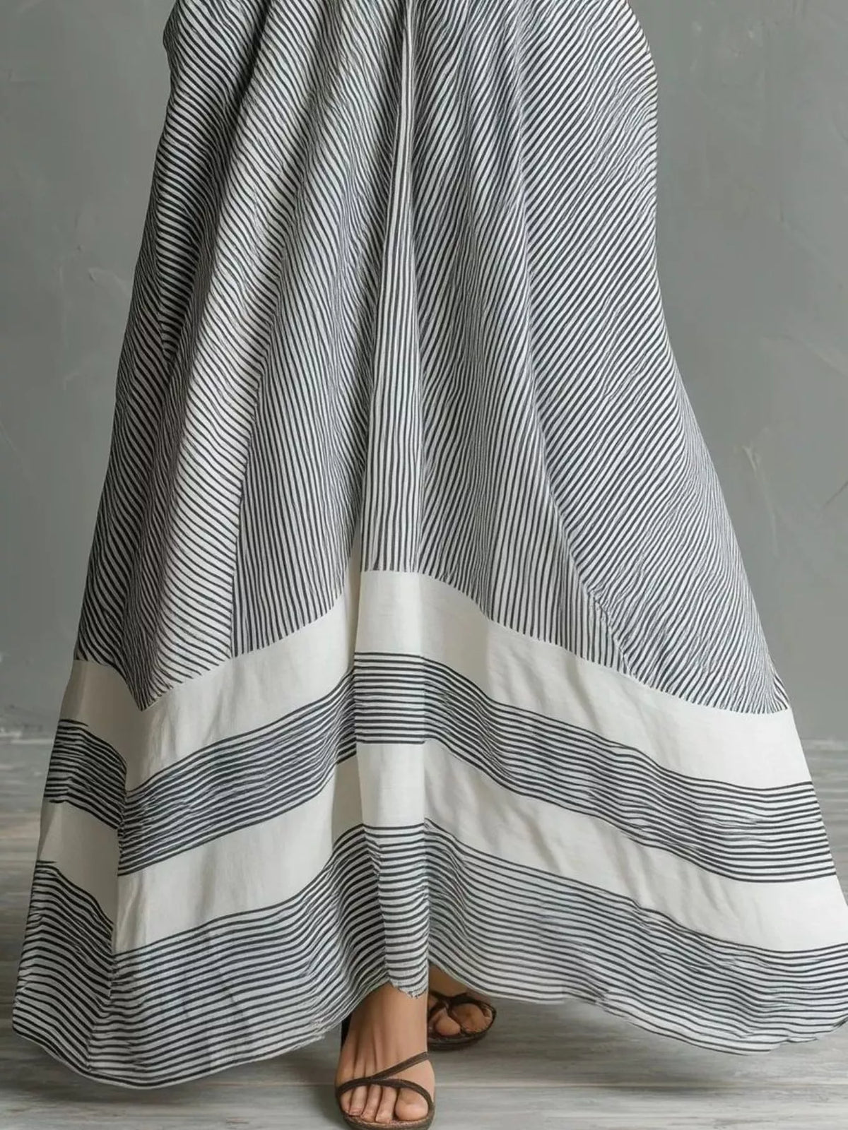 Full Size Striped Halter Neck Maxi Dress with Pockets Plus Size - Light Gray - View 3