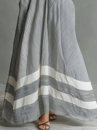 Full Size Striped Halter Neck Maxi Dress with Pockets Plus Size - Light Gray - View 3