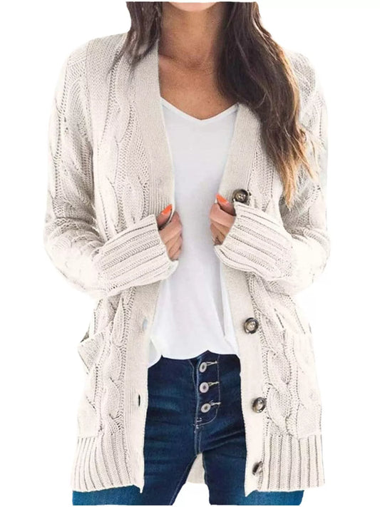 Full Size Chunky Cable Knit Button-Down Cardigan Plus Size - Cream - View 1