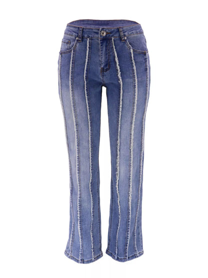 Striped Low-Rise Flare Jeans - Blue - View 6