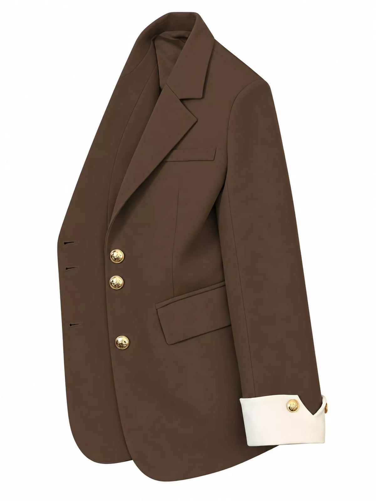 Full Size Single-Breasted Blazer with Gold Button Accents Plus Size - Coffee - View 13