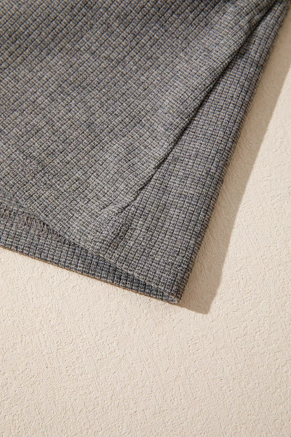 Solid Color Ribbed Lace Trim V-Neck Button Detail Long Sleeve Top - Dark Gray - View 8
