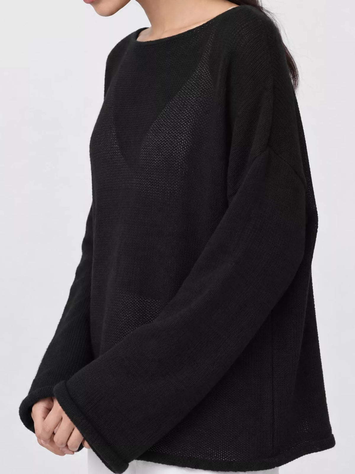 Full Size Sheer Lightweight Knit Top Plus Size - Black - View 37