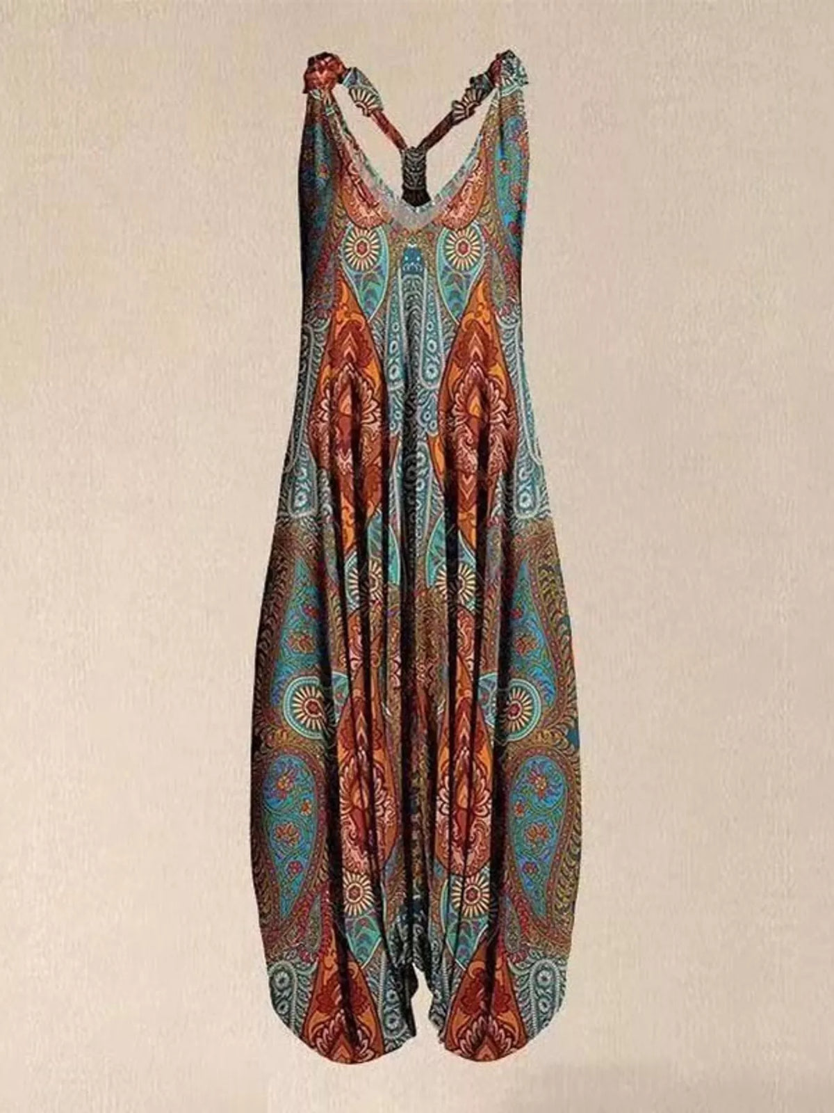 Full Size Printed V-Neck Sleeveless Jumpsuit Plus Size - 17- - View 29