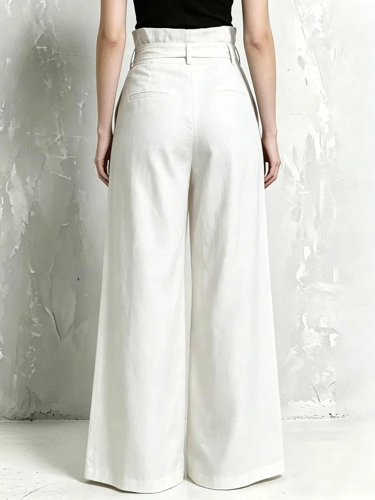 Full Size Wide-Leg Paperbag Waist Pants Plus Size - White - View 10