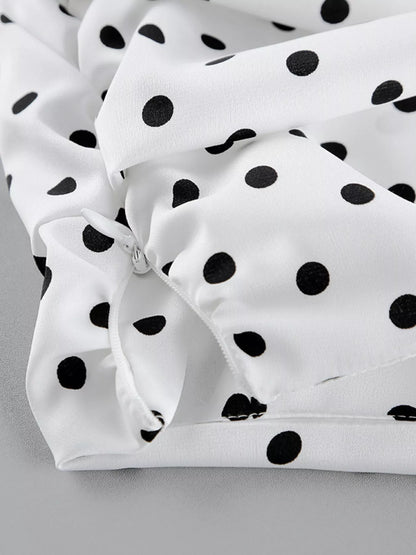 Polka Dot Mermaid Maxi Skirt - White - View 4