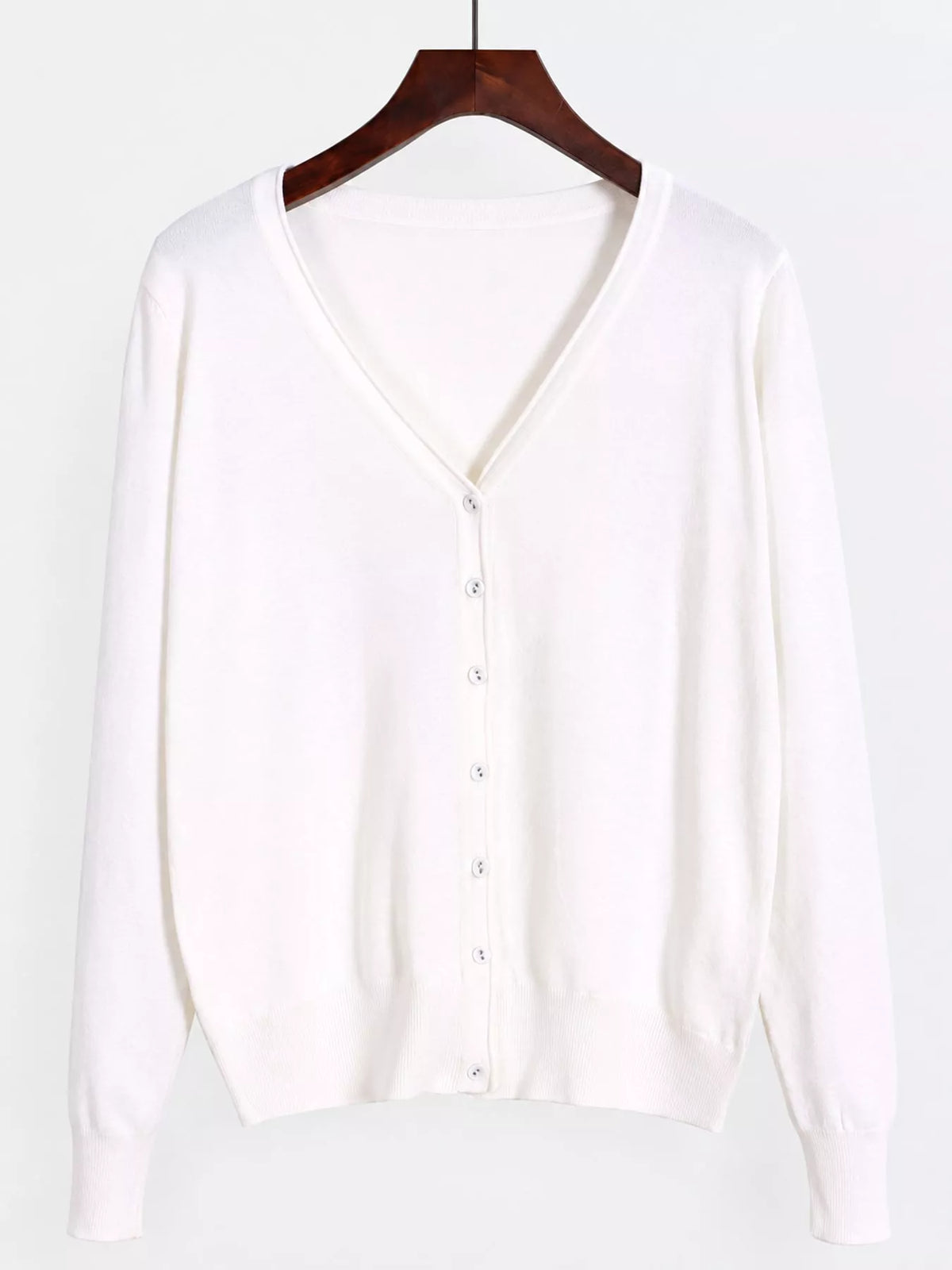 Classic V-Neck Button-Down Knit Cardigan - White - View 1