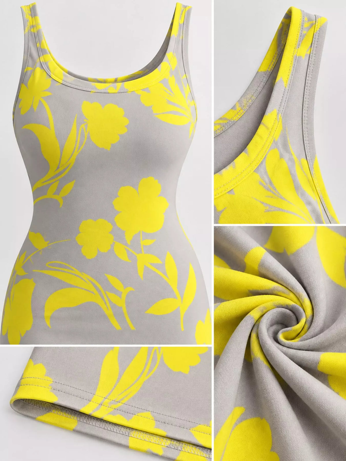 Sleeveless Bodycon Maxi Dress - Yellow Flowers - View 15