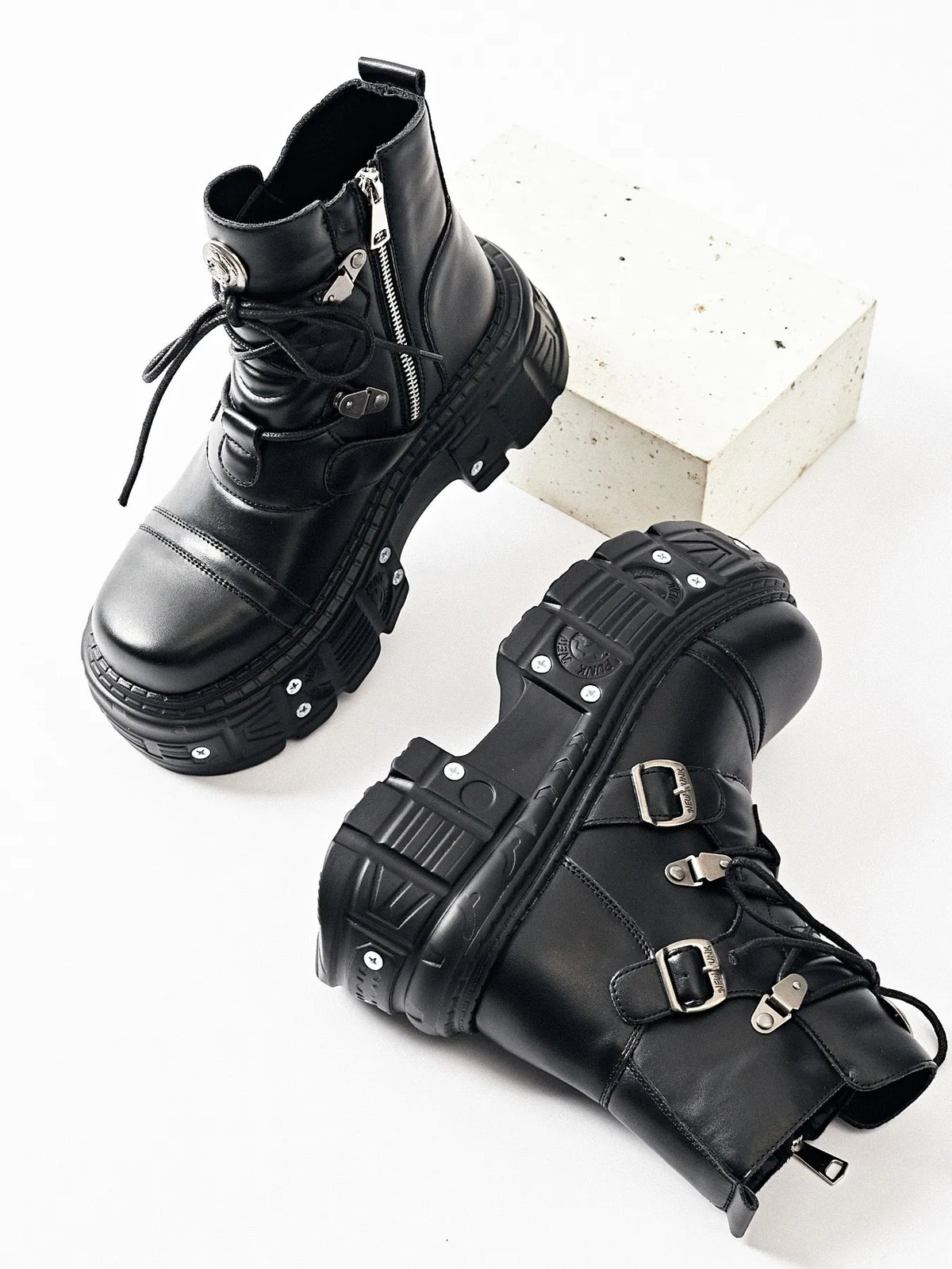 Lace Up Platform Boots - Black - View 5