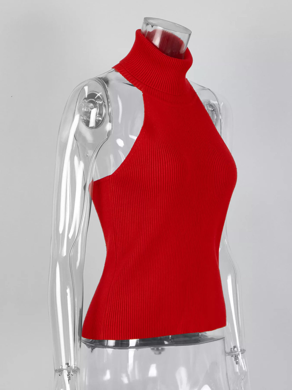 Halter Neck Sweater Tank - Deep Red - View 4